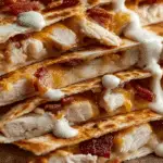 Chicken Bacon Ranch Quesadilla with melted cheese and bacon