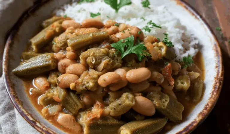crockpot speckled butter beans and okra stew served hot