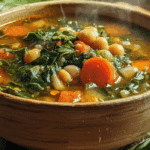 high protein vegetable soup bowl with vegetables