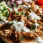 Slow Cooker Chicken Shawarma with pita and sides