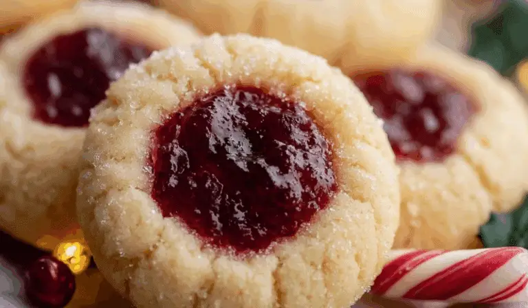 Soft Christmas Thumbprint Cookies on festive platter