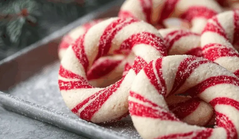 Candy Cane Cookies on a holiday baking tray