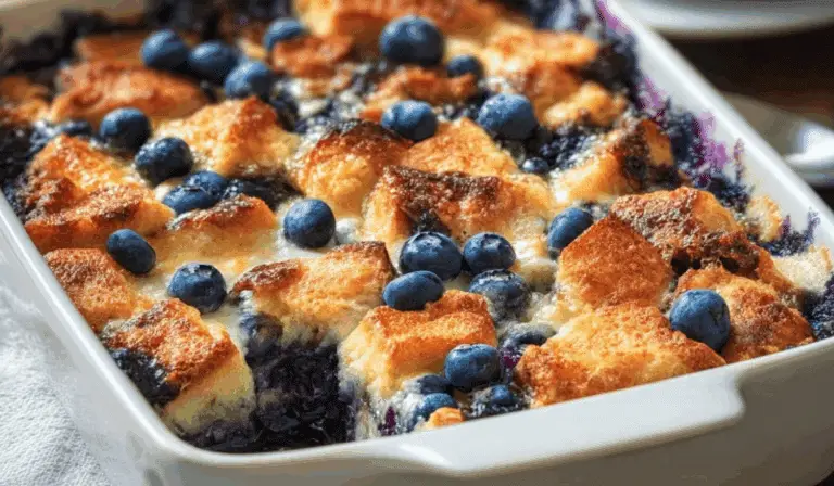 Blueberry French Toast Casserole freshly baked