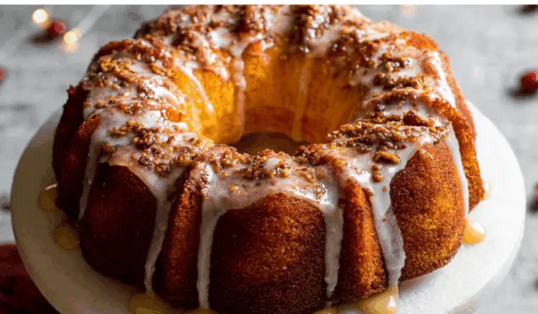 Homemade Butter Rum Cake on cake stand
