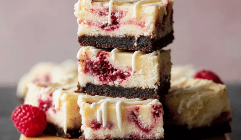 White Chocolate Raspberry Cheesecake Bars on tray