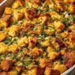 Cornbread Stuffing baked golden with crispy edges