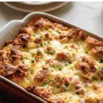 Overnight Ham and Swiss Cheese Strata breakfast casserole
