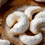Almond Crescent Cookies dusted with powdered sugar