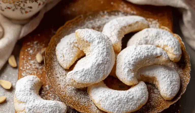 Almond Crescent Cookies dusted with powdered sugar