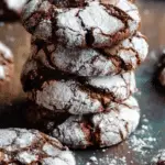 Nutella Crinkle Cookies stacked on wooden table