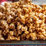Grandma’s Homemade Caramel Corn overflowing from a vintage tin
