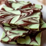 Mint Chocolate Swirl Bark on marble with holiday décor