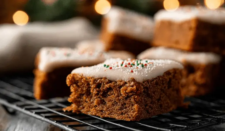Gingerbread Cookie Bars fresh baked on rustic table