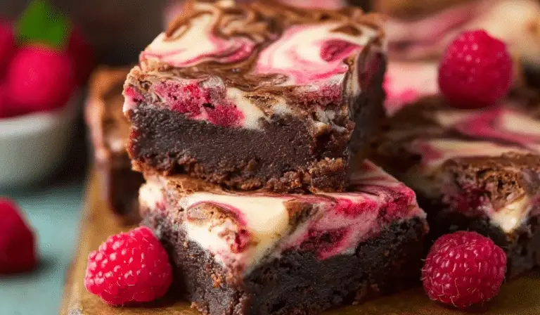 Raspberry Cheesecake Brownies stacked
