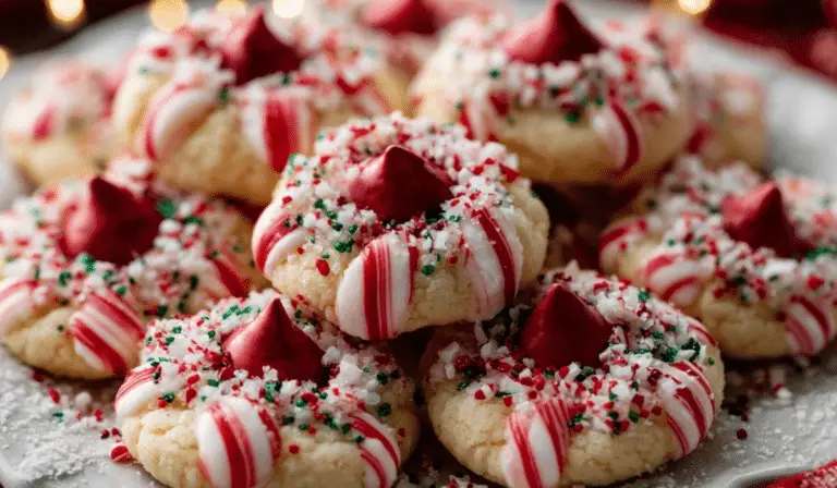 Candy Cane Kiss Cookies on holiday table