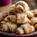 Rugelach Cookies with Cream Cheese Dough stacked on a table