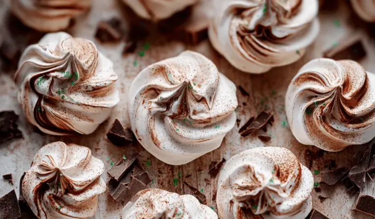 Chocolate Swirled Meringue Cookies styled on rustic table