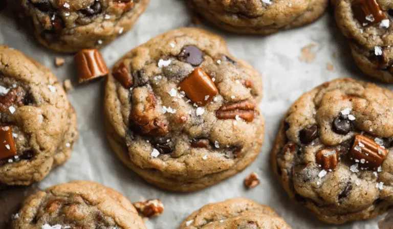 Salted Caramel Pecan Chocolate Chip Cookies fresh from the oven