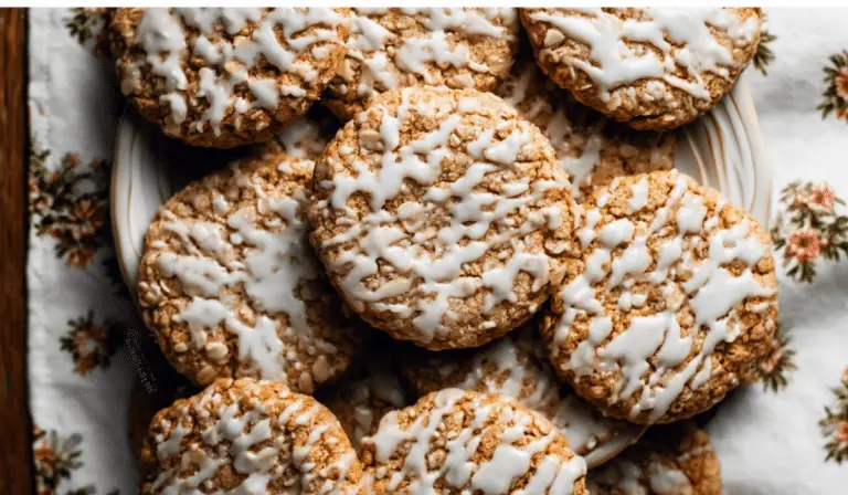 Iced Oatmeal Cookies with classic glaze on rustic table