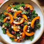 Maple-Roasted Squash and Kale Salad on rustic autumn table