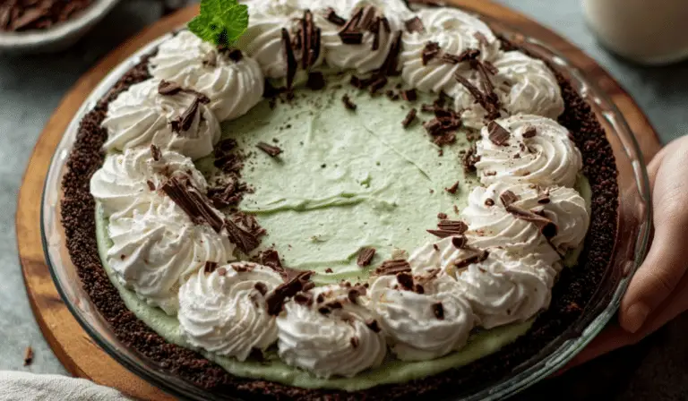 Crème de Menthe Pie with chocolate garnish