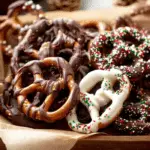 Chocolate Covered Pretzels on holiday tray
