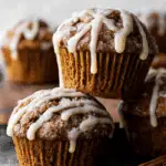 Gingerbread Muffins with Lemon Glaze on rustic tray