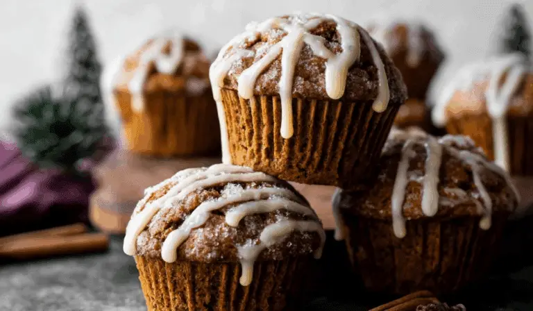 Gingerbread Muffins with Lemon Glaze on rustic tray