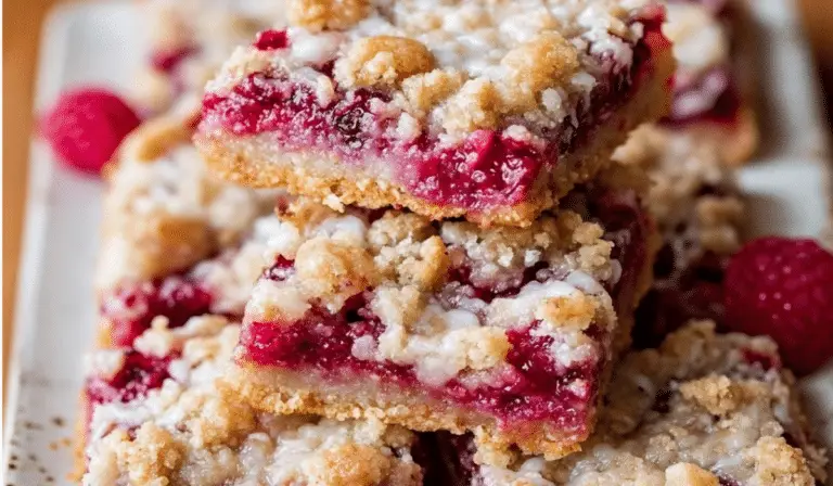 Raspberry Streusel Bars served on a plate