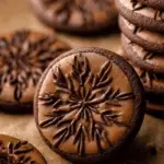 Stamped Chocolate Espresso Cookies stacked on tray