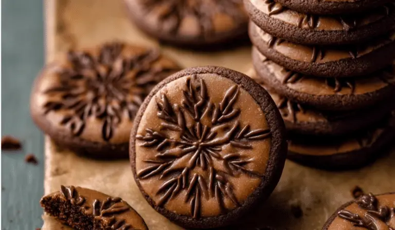 Stamped Chocolate Espresso Cookies stacked on tray