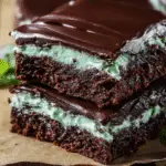 Classic Mint Chocolate Brownies stacked with mint layers