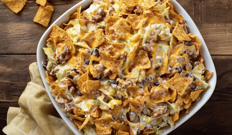 Frito Cowboy Cabbage casserole in rustic dish