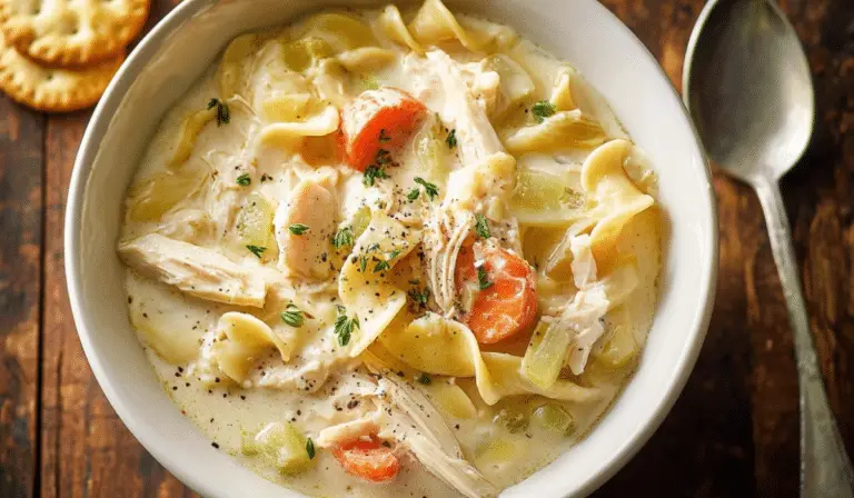 Creamy Chicken Noodle Soup in bowl