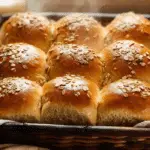 Oatmeal Molasses Dinner Rolls in a rustic basket