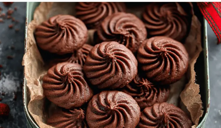 Piped Chocolate Butter Cookies on baking tray